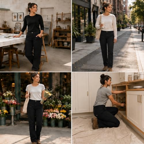 Dickies Women's Slim Straight Stretch Duck Carpenter Pant, Rinsed Black, 8 - image 5