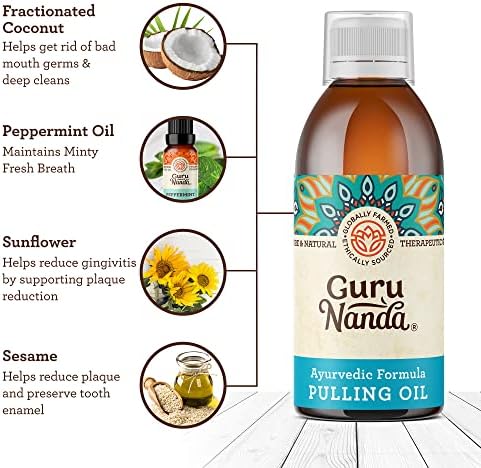 GuruNanda Original Oil Pulling Alcohol Free, Fluoride Free Vegan Natural Mouthwash. Blend of Pure Oils & Peppermint Oil helps Healthy Gums, Bad Breath & Teeth Whitening Red (250mL) 8.45 Fl Oz (Pack of 1)