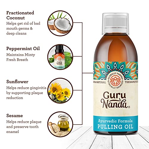 Gurunanda Original Oil Pulling - Alcohol & Fluoride Free, Natural Mouthwash - Ayurvedic Blend For Healthy Teeth & Gums, Natural Teeth Whitening And Fresh Breath - Unflavoured Oral Rinse (8.45 Fl.oz) #TOP1