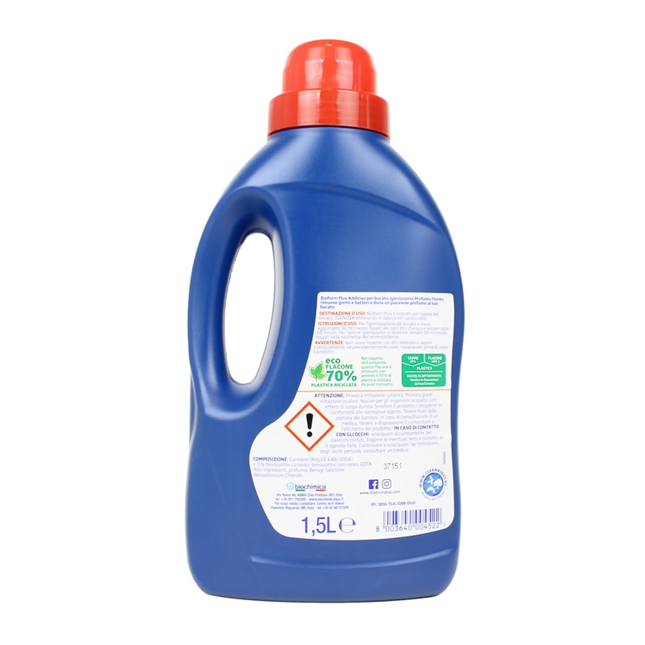 10 x Bioform Plus Igiene – Detersivo igienico – Lavabile in lavatrice liquido detersivo fiori profumo – Rimuove sporco e cattivi odori 1500 ml + portachiavi Beni Culinari