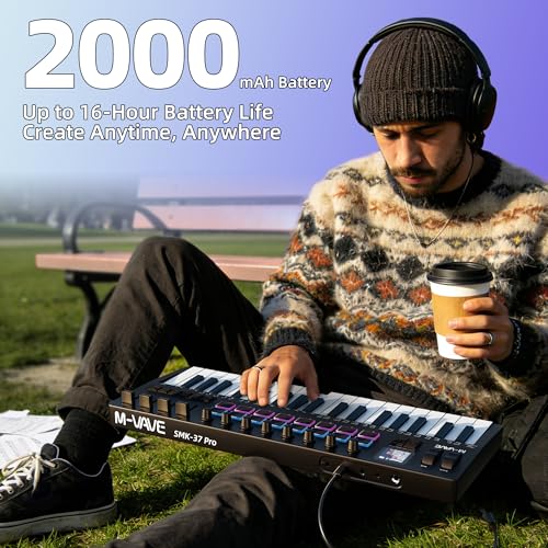 DaierTek Midi Keyboard Controller 37 Key Portable Mini Bluetooth & USB Midi Piano with 16 Backlit Drum Pad, 8 Knobs and Music Production Software for Beginners and Producers by DAIERTEK - Image 2
