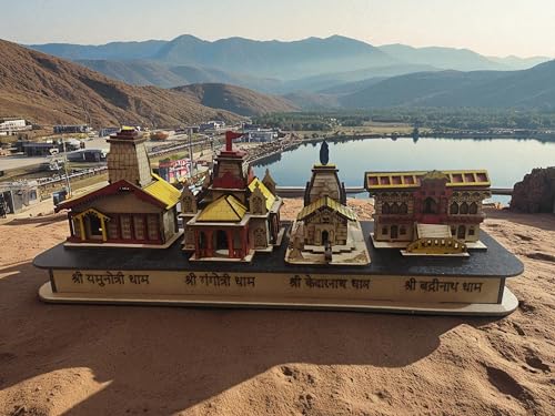 Image of Char Dham Temple In 3D Model MDF Wood, Kedarnath, Badrinath, Gangotri, Yamunotri, For Home, Office, Decor,Multicolour