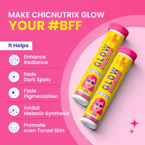 Image of Chicnutrix Glow+Outshine - 500mg Japanese L-Glutathione Effervescent Tablets & Korean Brightening Face Serum with 5 Brightening Actives | For All Skin Types | Cruelty & Paraben Free | For Radiant Skin