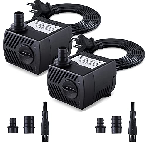 Cwkj Fountain Pump, 2 Packs 80Gph(4W 300L/H) Submersible Water Pump, Durable Outdoor Fountain Water Pump With 7.2Ft（2.2M） Power Cord, 3 Nozzles For Aquarium, Pond, Fish Tank, Water Fountain Pump #TOP4