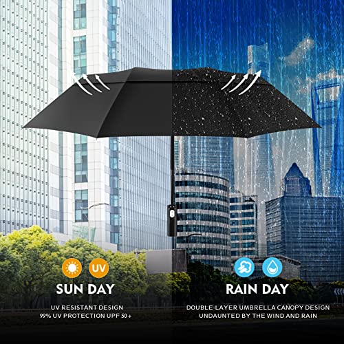 Undertree Umbrella Windproof Travel Umbrella - 10-Ribs Wind Resistant Folding Umbrella - Compact Anti-Uv Automatic Umbrella - Portable Waterproof Umbrella For Sun&Rain - Backpack, Purse, Car Umbrella, Black-21 #TOP6