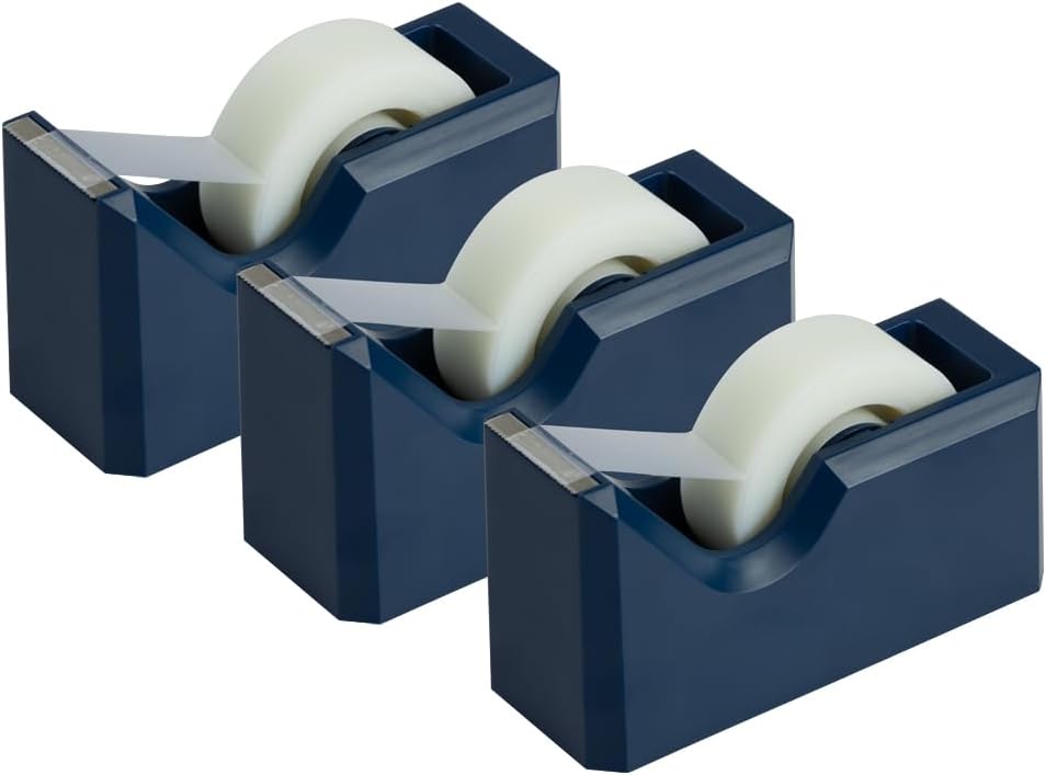 JAM PAPER Colorful Desk Tape Dispensers - Navy Blue - 3/Pack