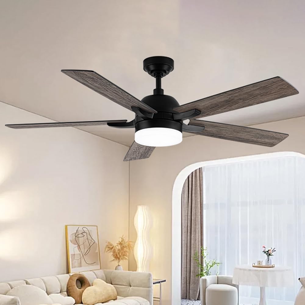 Ceiling Fans With Light 52In Black ABS Ceiling Fan Lights Flush Mount Ceiling Fans With Remote Control 6 Speeds Reversible Ceiling Fans Modern Mute Ceiling Fan LED Light For Bedroom Farmhouse Patio