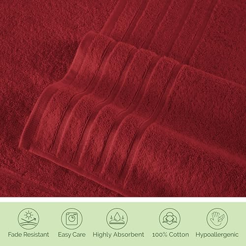 Image of Elegant Comfort 100% Turkish Cotton 4 Lines Viscose Stripe Luxury 2 Pack Bath Towel Set 27 x 54 Inch - Super Soft and Highly Absorbent Premium Hotel Spa Quality Towels for Bathroom Use, Burgundy