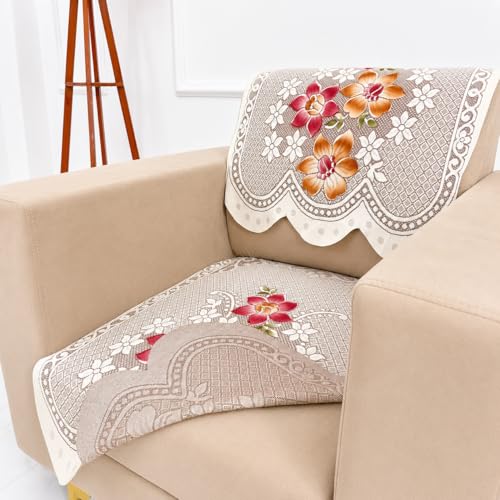 Image of Homerz Premium 'Surya Series' Sofa Cover | Stylish Sofa Protector | Net Fabric | Anti-Stain & Washable Slip Cover Exact Size Antislip (Exclusive Rust, 1 Seater, Seat Cover with Backrest)