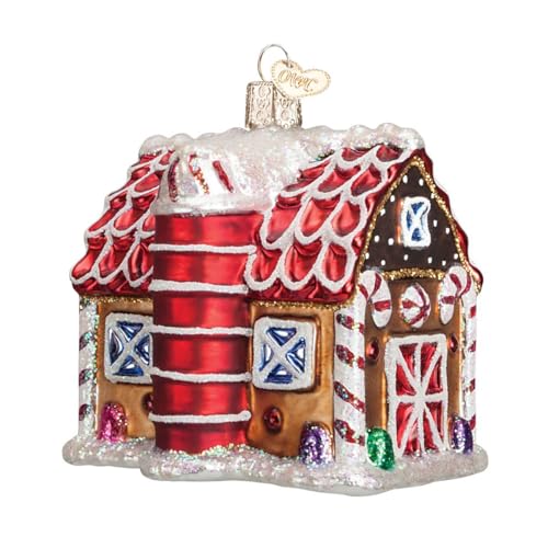 Old World Christmas Gingerbread Barn Glass Blown Ornament for Christmas Tree, Handcrafted Holiday Decoration, Gingerbread Collection