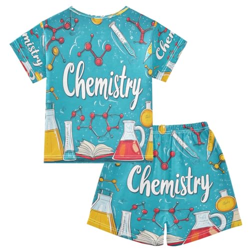 ALAZA Chemistry Blue Pajamas Set Short Sleeve Cotton Sleepwear Summer Pjs 2 Piece 5-14Y2