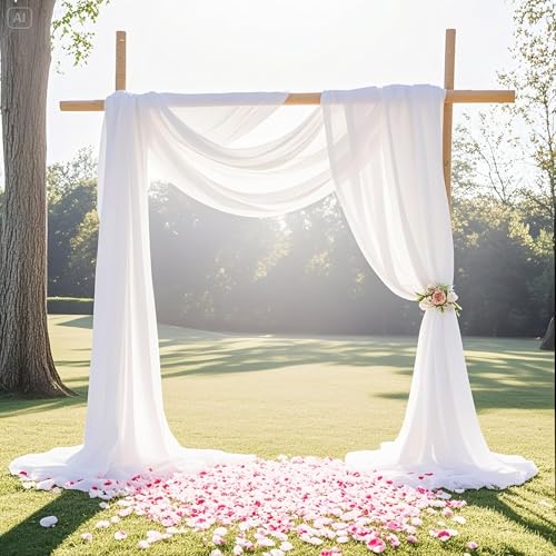 Wedding Arch Draping Fabric 6 Panels White Chiffon Fabric Drapery Sheer Backdrop Curtains 6 Yards for Baby Shower Birthday Party Decorations by MoKoHouse - Used condition - US$24.26