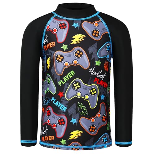 Image of TFJH E Boys Bathing Suits 2-Pieces Rash Guard Sets UV 50+ Kids Swimsuits Swimwear 509 Black Game 116 /122