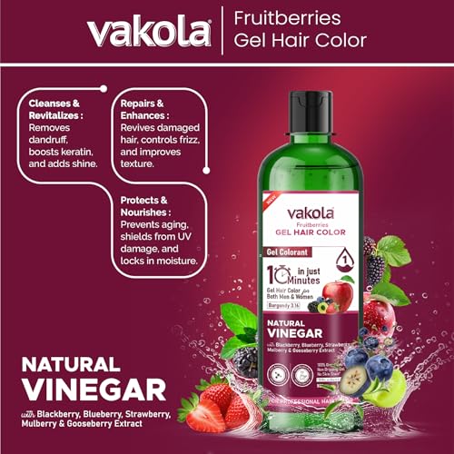 Image of Burgundy 20 Minutes Gel Hair Color, Fruitberries Extracted - 100% Grey Coverage, No Skin Stain- 500ML Developer and 500ML Colorant, Pack of 1