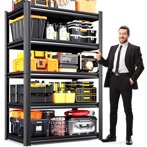 JOJUOU Heavy Duty Garage Shelving, 5-Tier Adjustable All Metal Storage Rack for Tools, Storage Bins Utility Steel Shelf for Garage, Warehouse, Basement, Pantry & Workshop, 71" H x 35" W x 16" D