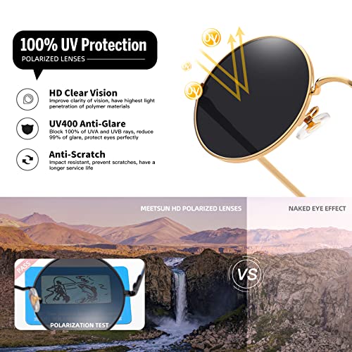 Image of MEETSUN Small Round Polarized Sunglasses for Men Women Metal Retro Hippie Circle Sun Glasses Driving Festival Cosplay UV400