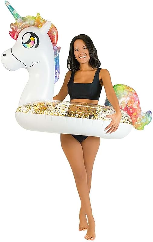 PoolCandy Inflatable 42" inch Animal Pool Tubes and Swim Rings (Rainbow Unicorn with Glitter Inflatable 42" inch Pool Tube)
