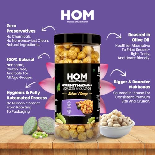 Image of H O M House Of Makhana 130g Himalayan Salt And Achari Gourmet Makhana Jar Roasted in Olive Oil, Flavored Makhana Pack of 2 (65gX2)