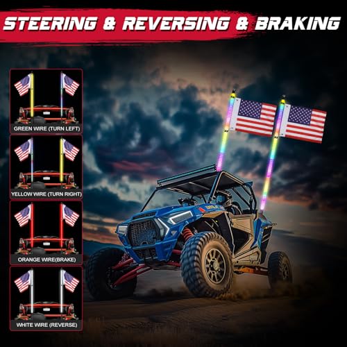 OFFROADTOWN 2PCS 4FT COB LED Whip Lights Bluetooth APP Remote Control RGB Lighted Whips Turn Signal Light Chasing Warning Light Antenna Spiral LED Whips for UTV SXS Polaris RZR Can-Am ATV Truck - Thumbnail 3
