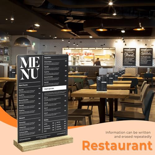 Neworkg 8 Pack Chalkboard Sign with Wood Base, Tabletop Message Board Sign for Wedding, Restaurant and Party Decoration, 5.1x7.9 Inches
