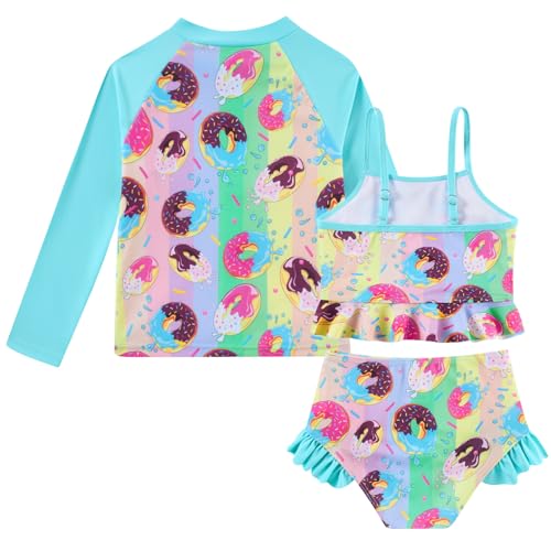 Image of Funnycokid Girls Swimsuit Kids Bathing Suit Rashguard Swimwear Long Sleeve 3 Piece Toddler 3-7 Years