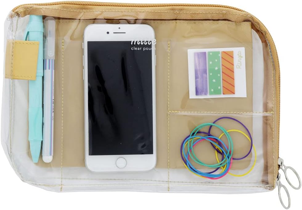 SUN-STAR Bag in Bag "mitte" B6 Size, Clear Pouch, Cosmetics Storage with Zipper, Pencil Case, Inside Tote, Light Beige