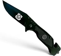 Vista 2 de Military Gift Shop Cuchillo táctico plegable de élite de la Guardia Costera, color negro, con ayuda de resorte, cuchillo de rescate negro USCG