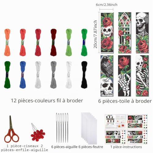 FREEBLOSS 6 Pcs de Marque-Pages au Point de Croix Kit 11 CT Gothique Point de Croix Kit Complet Kits de Signet DIY Adulte Débutants avec Instructions, 6 x 20 cm – vue 2