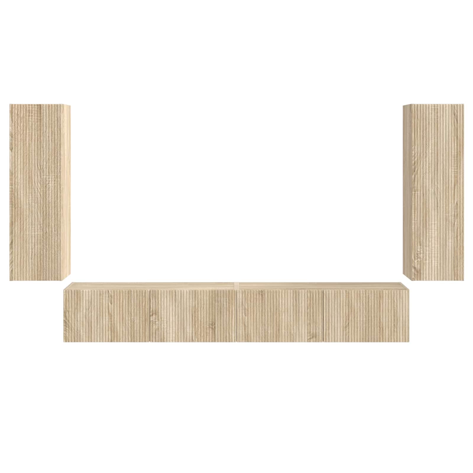 Set 4 Mobiletti TV da Parete Rovere Sonoma Legno Multistrato | Mobile soggiorno salotto porta televisione con ante a cerniera per organizzare decoder e accessori.