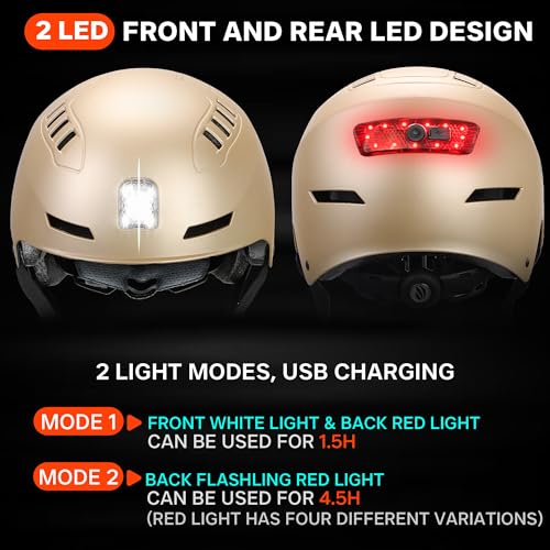 DKONI Bike Helmet with LED Lights Bicycle Helmets Commuter Cycling Helmet USB Rechargeable Front & Back LED Light Helmet for Adult Men Women (Gold, Medium: 20.5-22.5inch (52-58cm)) by DKONI - Used condition - Image 3