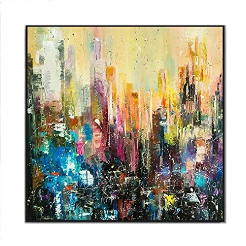 ZSLMX Art Abstrait Aux éClaboussures Peinte à La Main Peinture à l'huile Antique sur Toile CarréE, Tenture Murale Simple Et éLéGante pour Salon Et Bureau,80x80cm/31''