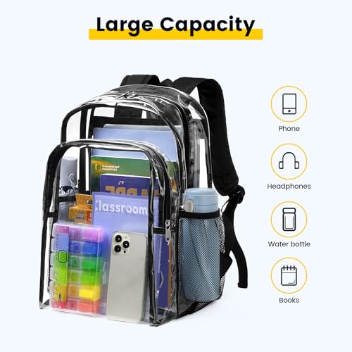 Image of Vorspack Clear Backpack for School, 16 inch Large Clear Bookbag | Lightweight See Through Backpacks for Girls and Boys, Reinforced Straps, Heavy Duty Transparent Clear Bag for Work Travel
