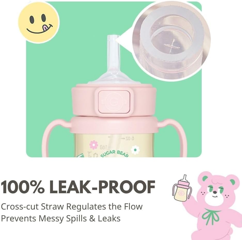 GROSMIMI x KNOTTED Flip Top Spill Proof Sippy Cup, PPSU, BPA Free, Stage 2 Straw for Toddlers (Sugar bear 10oz) - Image 5