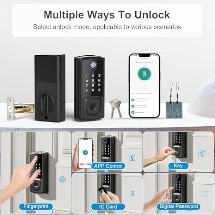Smart Door Lock,Keyless Entry Door Lock for Front Door,Security Smart Deadbolt with Touchscreen Keypad,App Remote Control Fingerprint