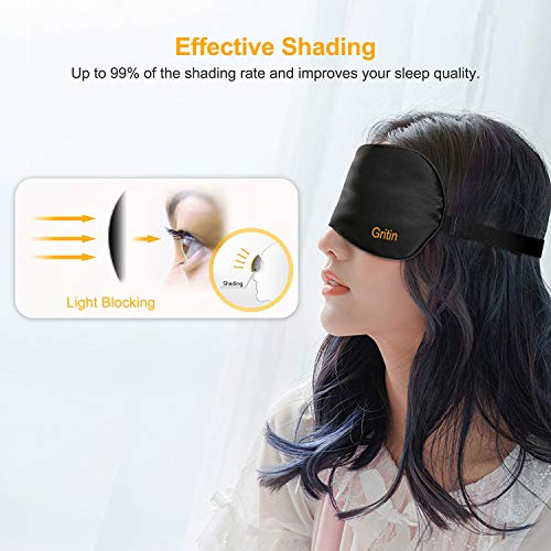 Silk Sleep Eye Mask For Men/Women/Kids, Gritin Ultra Soft Skin-Friendly Silk Eye Sleeping Mask With Adjustable Strap And Ear Plug - Light Blocking Eye Blindfold For Sleeping/Travel #TOP1