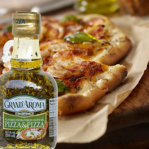 Mantova Grand’Aroma Pizza Flavored Extra Virgin Olive Oil, made in Italy, cold-pressed, 100% natural, heart-healthy cooking oil perfect for pizza dough, pasta, garlic bread, or sauces, 8.5 oz