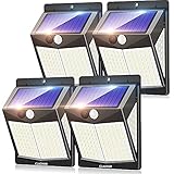 【Luz Solar Exterior Potente】Estas luces solares para exteriores están equipadas con 140 LED brillantes, pueden proporcionar una iluminación sorprendentemente potente y 4 superficies emisoras de luz, lo que proporciona un rango de iluminación de gran angular 270 grados más amplio, que es mucho más práctico que otros similares luces solares.