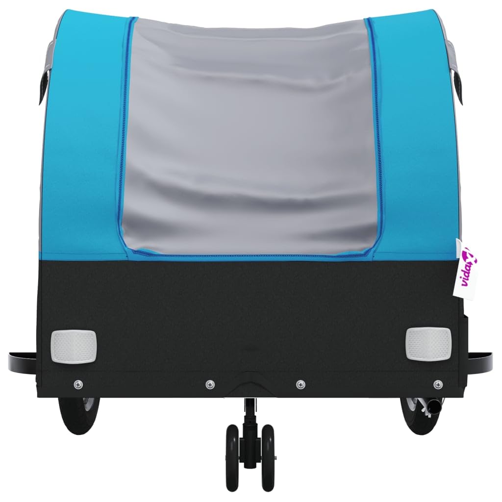 Remolque para bicicleta de hierro negro y azul, 30 kg, con bandera de seguridad y barra de tiro, plegable, para exteriores, compras, excursiones, ciudad, naturaleza, etc