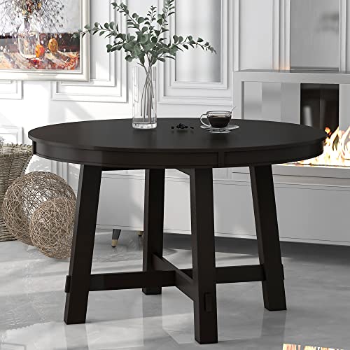 P Purlove Round Dining Table, Farmhouse Round Extendable Dining Table With 16" Leaf Wood Kitchen Table (Espresso) #TOP2