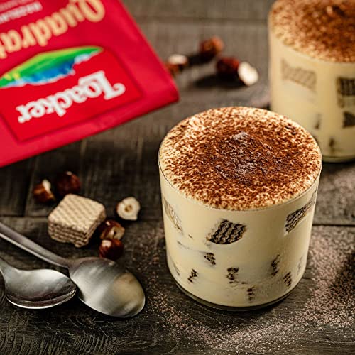 Image of Loacker Quadratini Tiramisu bite-size Wafer Cookies| SMALL Pack of 6 | Crispy Wafers with 4 creamy layers of finest Tiramisu cream filling | great for snacks & desserts | No artificial flavorings, added colors or preservatives | 3.88 oz per bag