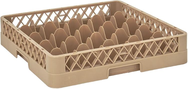 Kratos Full Size 25Compartment Glass Rack Open Side Polypropylene Dishwasher Rack, 19.5" x 19.5" x 4", Stackable, Builtin Handles, NSF Certified