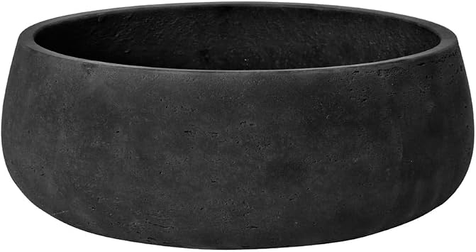 Pottery Pots Elegant Low Planter Pot Modern Heavy Fiberstone | Deorative Plant Pot Indoor Outdoor Black Washed 4.5" H x 11.5"
