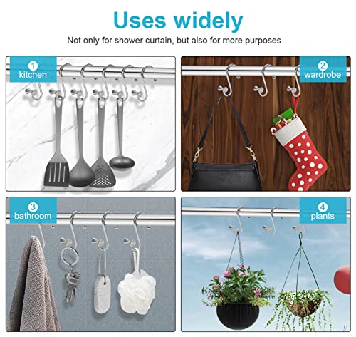 Candygrid Silver Shower Curtain Hooks Rings Decorative, T-Bar Chrome Decorative Shower Curtain Hooks Rings Rust Proof, Shower Hooks For Shower Curtain Rod, Metal Bathroom Curtain Hooks, Set Of 12 #TOP6