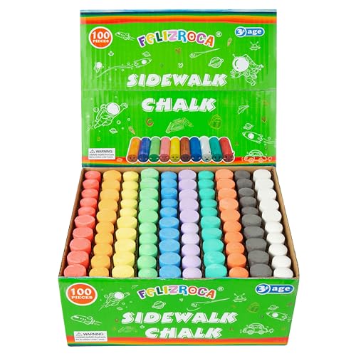 FELIZROCA 100PCS Washable Sidewalk Chalks Set in 10 Colors