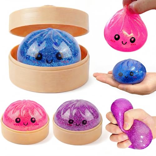 1PCS Glitter Squishy Toys, Dumpling Stress Balls for Kids and Adults – 3.94" Sensory Squishy Sugar Ball, Dumpling Squeeze Toys, Kawaii Stress Toy for Autism, Unique Adorable Stress Relief Gifts (Blue)
