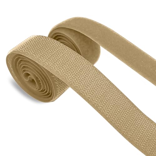 Image of 1 Inch x 1 Yd Beige Sew on Hook and Loop Tape Nylon Non-Adhesive Heavy Duty Strips Fabric Roll Strong Grip Fastener Set for Military Form Bags Clothes Shoes Backpacks Home Office DIY