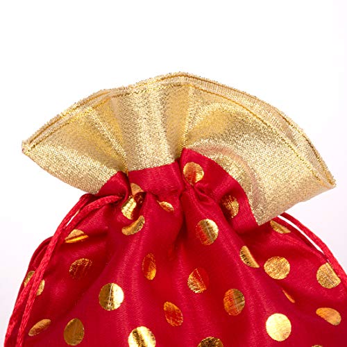 Image of Women's Polka Dot Potli Bags for Return Gifts Wedding Gift for mom Potli Purse Gift Bags Fancy Potli bag Diwali Potli Karwachauth Potli - Red Polka 1kg Large size (25cm x 27cm)