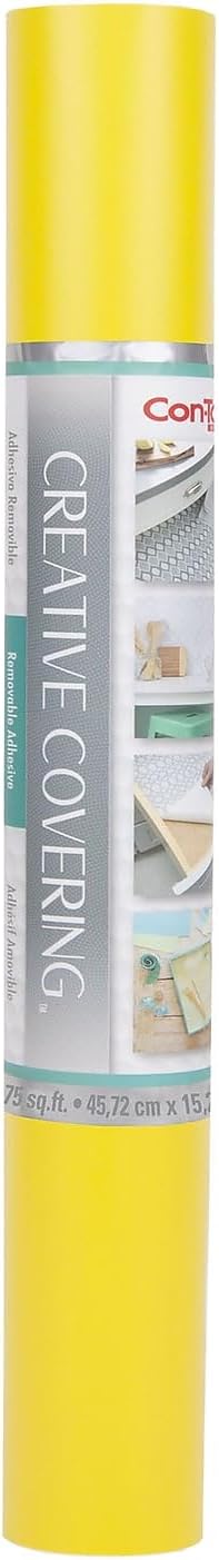 Con-Tact Brand Creative Covering, Self-Adhesive Shelf Liner, Multi-Purpose Vinyl Roll, Easy to Use and Apply, 18'' x 50', Yellow
