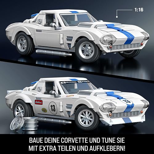 ​Mattel Brick Shop Hot Wheels Elite Serie Bauset, Corvette Grand Sport mit 918 Teilen, realistischen Details und individuellen Aufklebern, für Sammler und Kinder ab 10 Jahren, JGR31