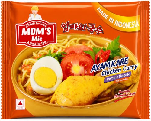 Mom's Mie Chicken Curry Instant Noodles Non-Veg Rich Curry Flavor Ready to Cook Gourmet Ramen Noodle Snack 140g Pack of 1